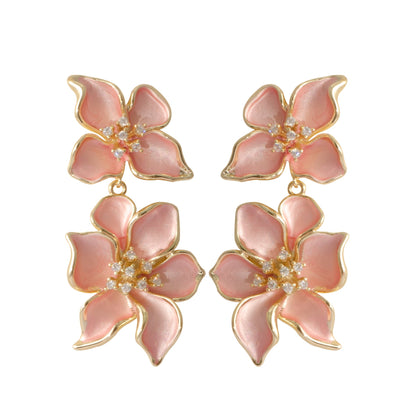 French Floral Drop Earrings With Rhinestones