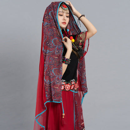 Original Spring And Summer New Ethnic Style Vintage Print, Mesh Tassel Versatile Scarf, Multifunctional Shawl