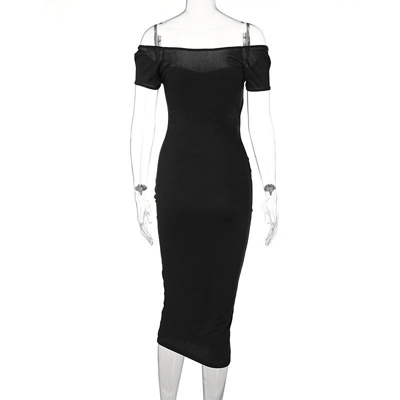 Off-Shoulder Ribbed Maxi Dress Elegant Casual Style