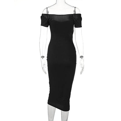 Off-Shoulder Ribbed Maxi Dress Elegant Casual Style