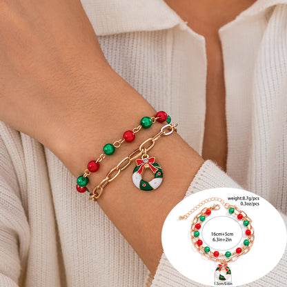 Christmas Themed Polymer Clay Bead Bracelet Set