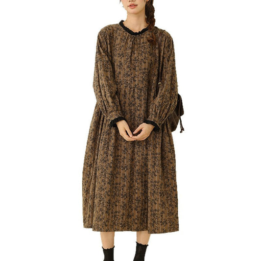 Floral A-Line Long Sleeve Dress with Ruffle Detail