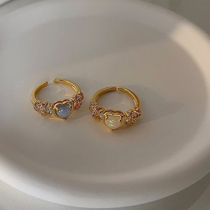 Vintage Zircon Heart Open Adjustable Ring