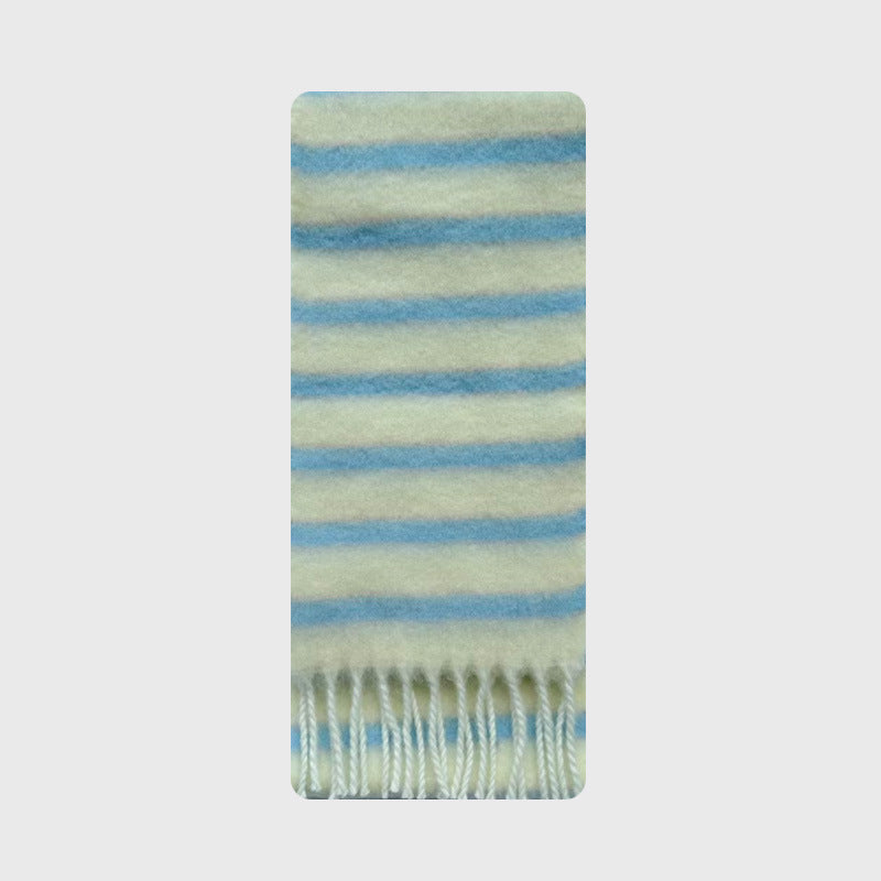 Colorful Striped Wool Blend Scarf With Fringe