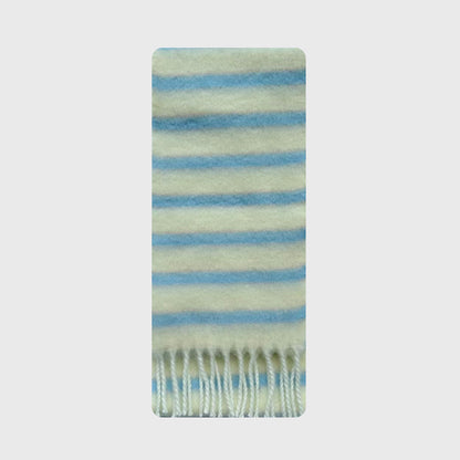 Colorful Striped Wool Blend Scarf With Fringe