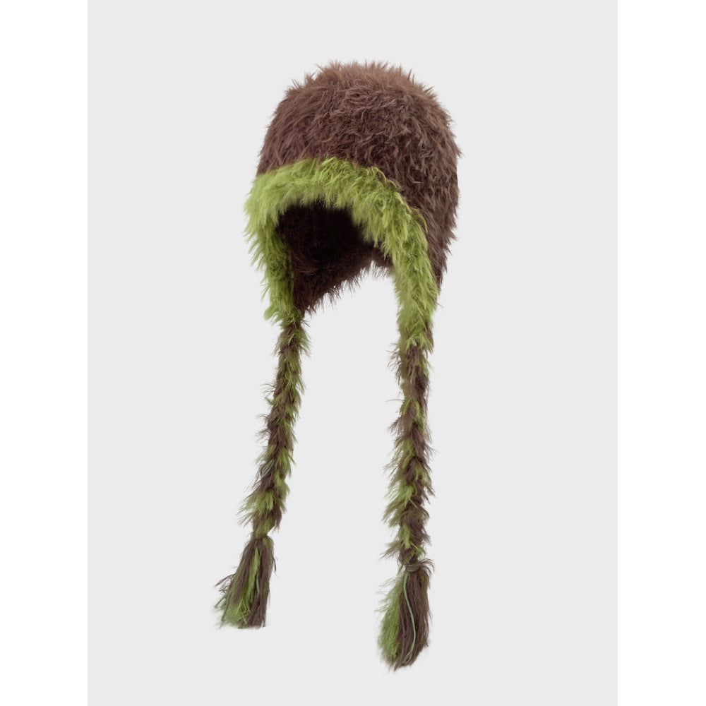 Winter Fuzzy Long Braided Ear Flaps Beanie Hat