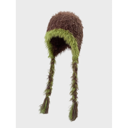 Winter Fuzzy Long Braided Ear Flaps Beanie Hat