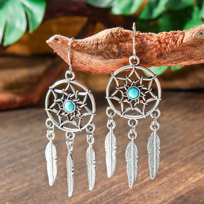 Bohemian Style Turquoise Earrings Set Oval Tassel Dangle Jewelry