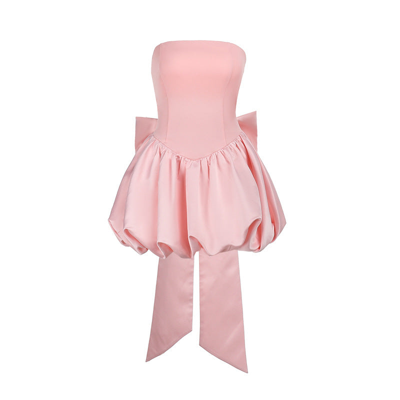 Bow Tie Strapless Lantern Dress Sexy Evening Gown