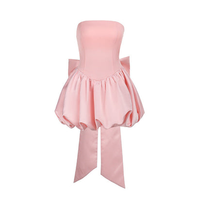 Bow Tie Strapless Lantern Dress Sexy Evening Gown