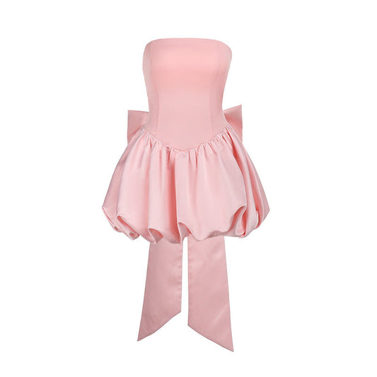 Bow Tie Strapless Lantern Dress Sexy Evening Gown