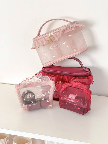Trendy Ruffled Organza Makeup Bag Portable Versatile Storage