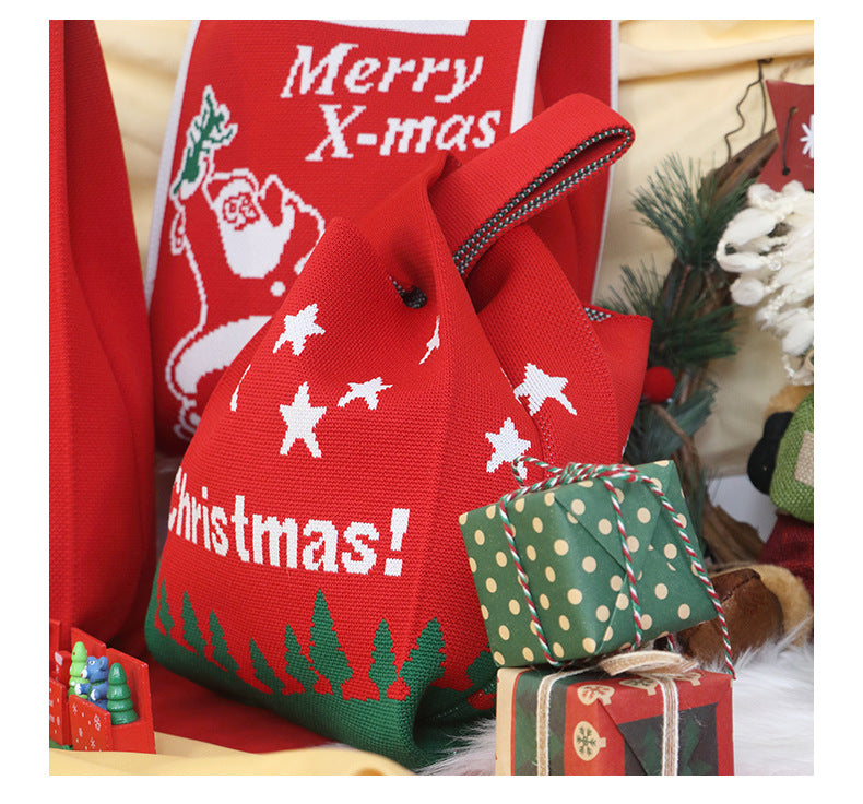 Merry Christmas Wristlet Knit Gift Bag