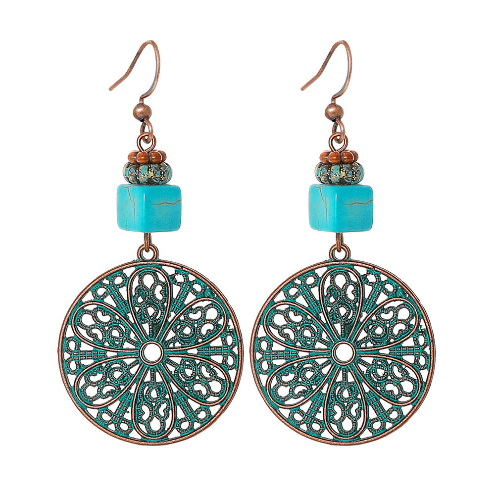 Bohemian Style Geometric Earrings Set with Hollow Design and Tassels