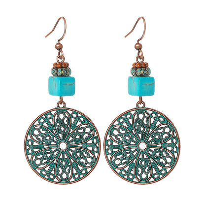 Bohemian Style Geometric Earrings Set with Hollow Design and Tassels