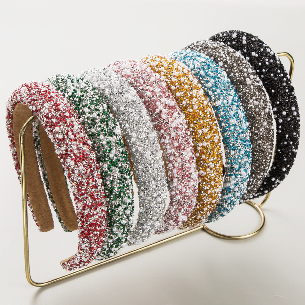 Colorful Pearl Rhinestone Headband Trendy Party Hair Accessory