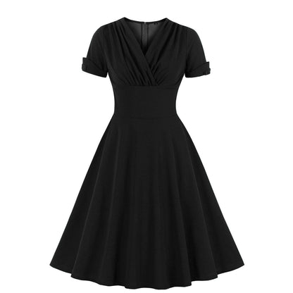 Retro V-Neck Waist-Tie Flared Dress