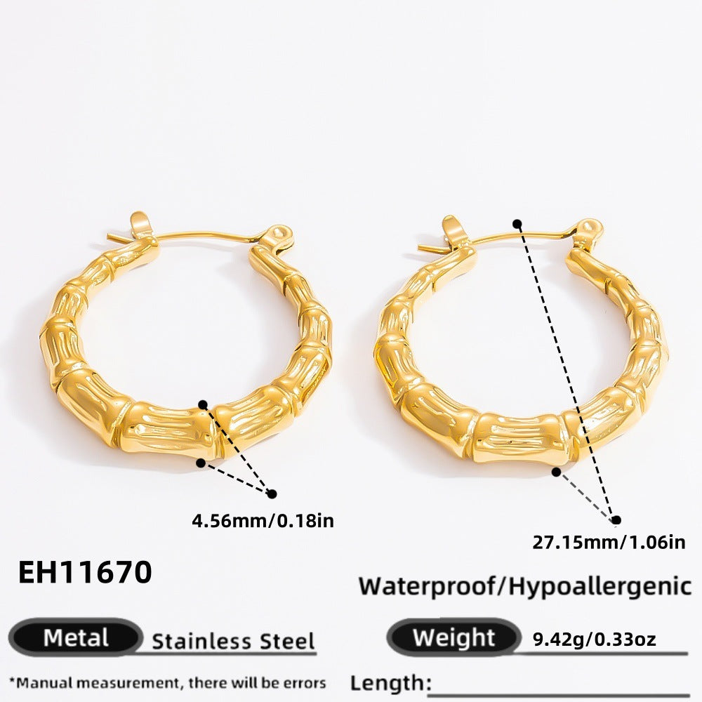 Fashionable Titanium Steel Heart Shaped Earrings with 18K Gold Plating