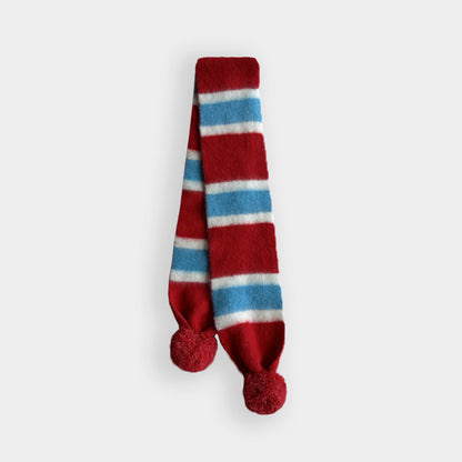 Cute Knit Striped Scarf with Pom Pom
