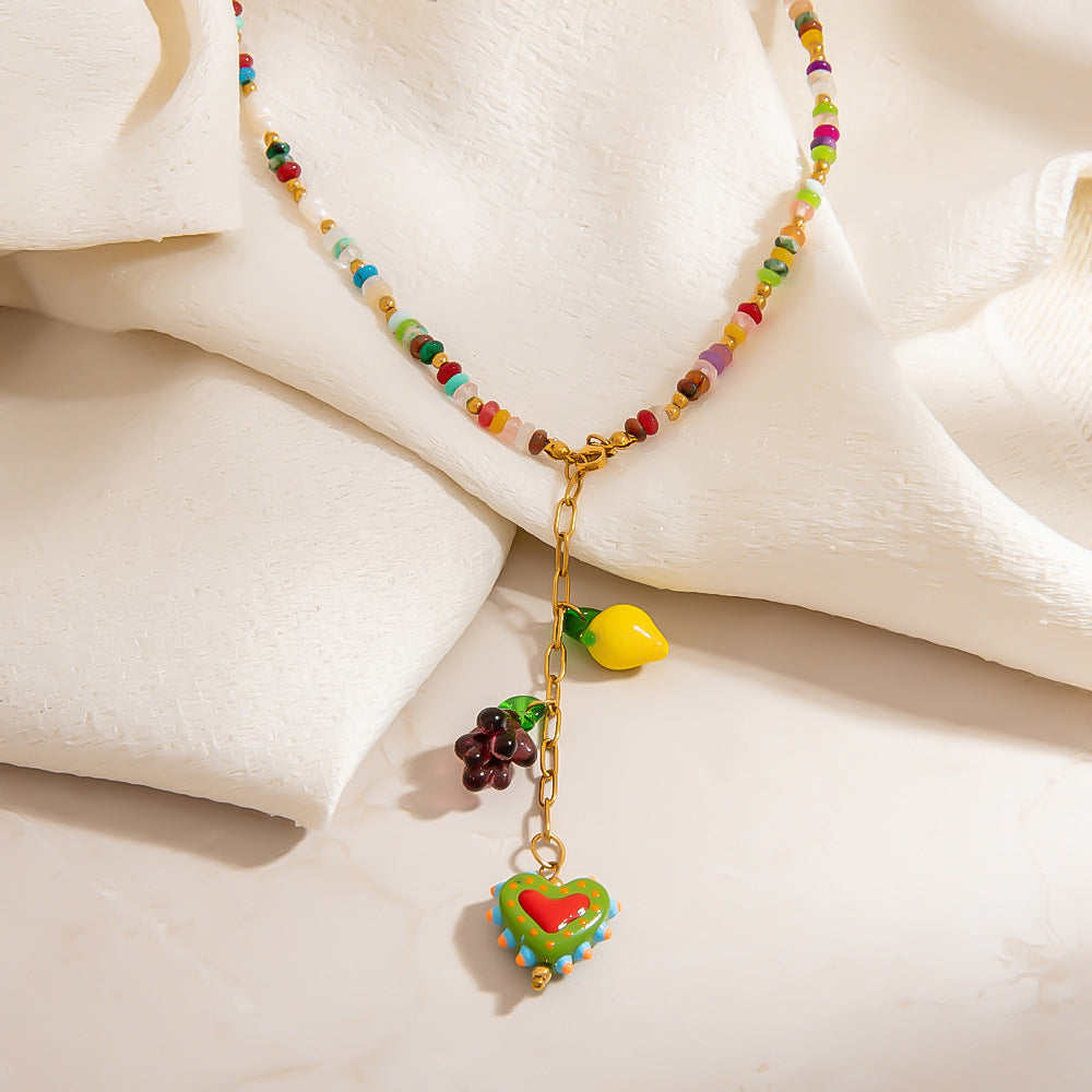 Colorful Geometric Resin Pendant Necklace Stainless Steel Fashion