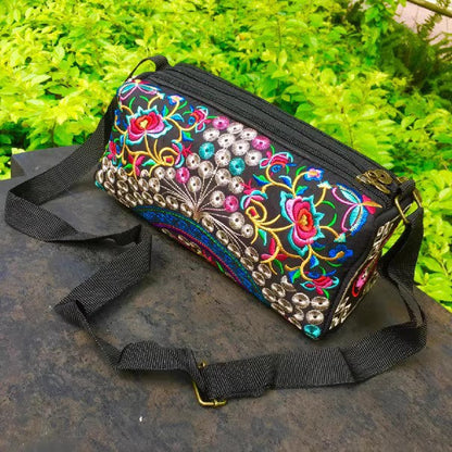 Ethnic Style Classic Embroidery Bag, Three-Layer Zipper Bag, Cross-Body Embroidery Small Bag