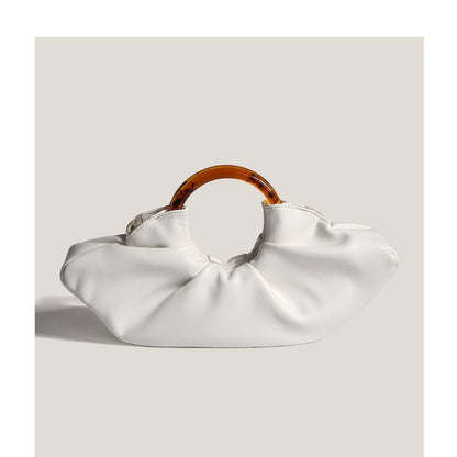Ruched Cloud Round Handle PU Leather Handbag