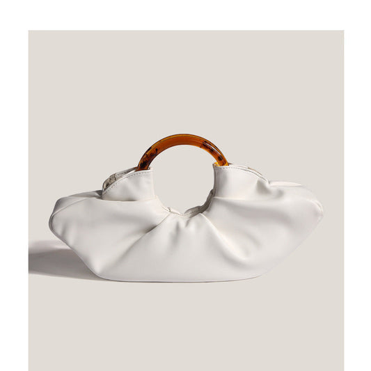 Ruched Cloud Round Handle PU Leather Handbag