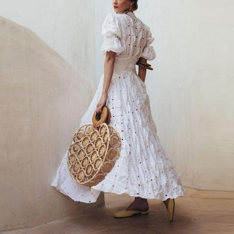 Summer New Women'S Wish Deep V Puff Sleeve Lace Dress