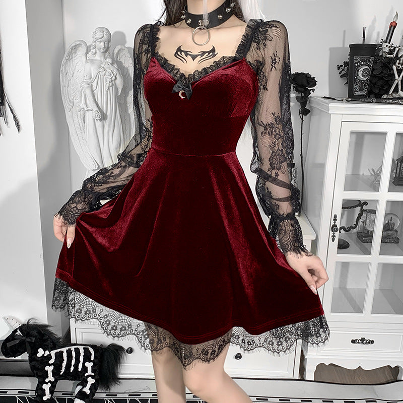 Dark Aesthetic Lace Hip-Hop Dress Short Sleeve