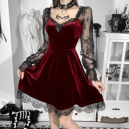 Dark Aesthetic Lace Hip-Hop Dress Short Sleeve