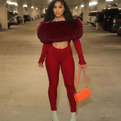 Off-Shoulder Cropped Long Sleeve Jumpsuit Women