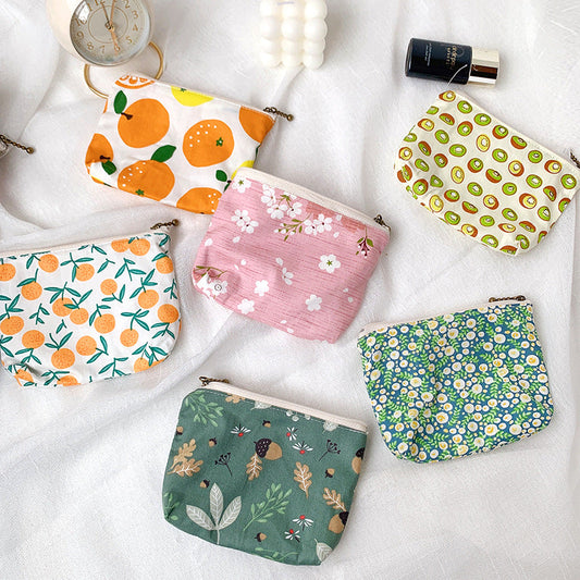 Mini Cartoon Zipper Wallet for Women Cute Floral Fabric Purse