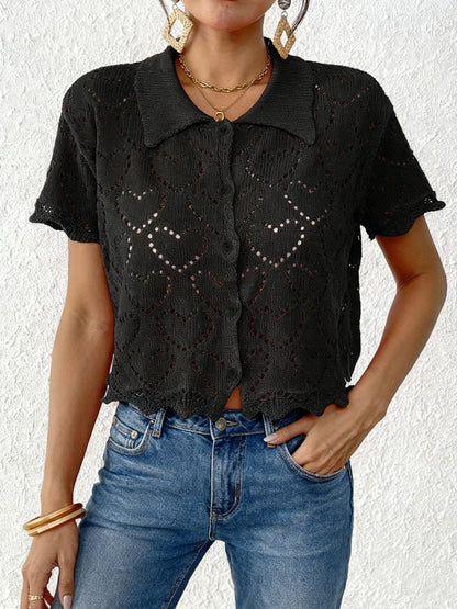 Women鈥檚 Casual Cardigan Lace Knit Heart Pattern Beach Top