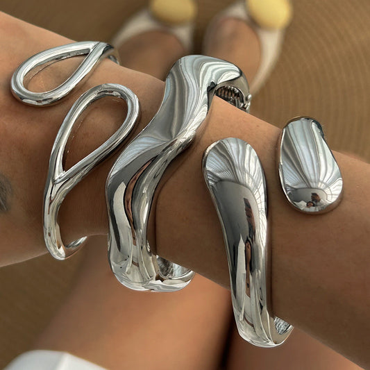Irregular Smooth Alloy Cuff Bracelet Trendy Wave Open Design