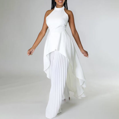 Fashionable Casual Two-Piece Set With Backless Top And Wide-Leg Pants