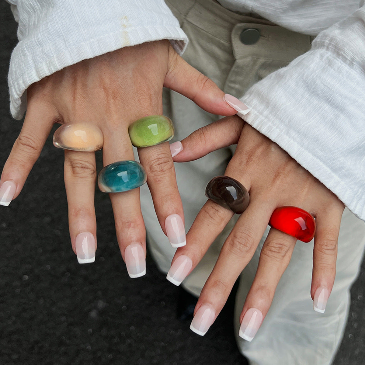 Colorful Resin Rings Geometric Design For Women
