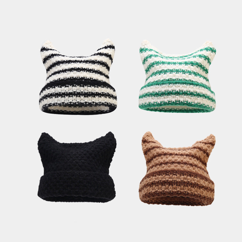 Stripe Cute Contrast Color Knit Beabie