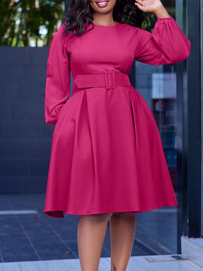 Elegant A-Line Dress With Belt For Women