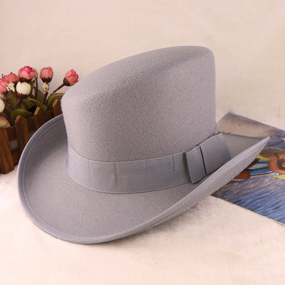 Fashionable Wool Felt Bowler Hat with Bow Decoration