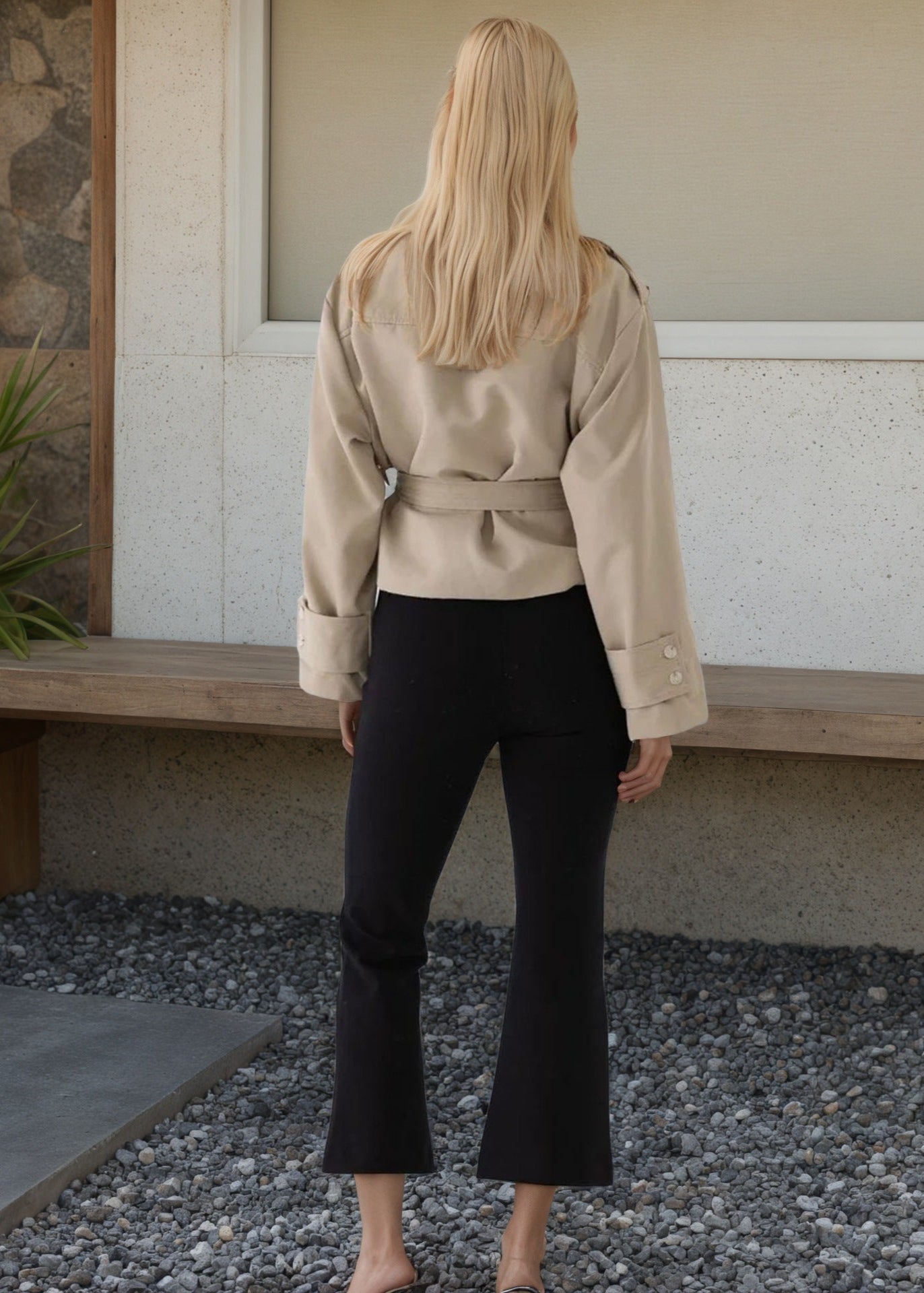 Cropped Lightweight Trench Jacket With Waist Tie