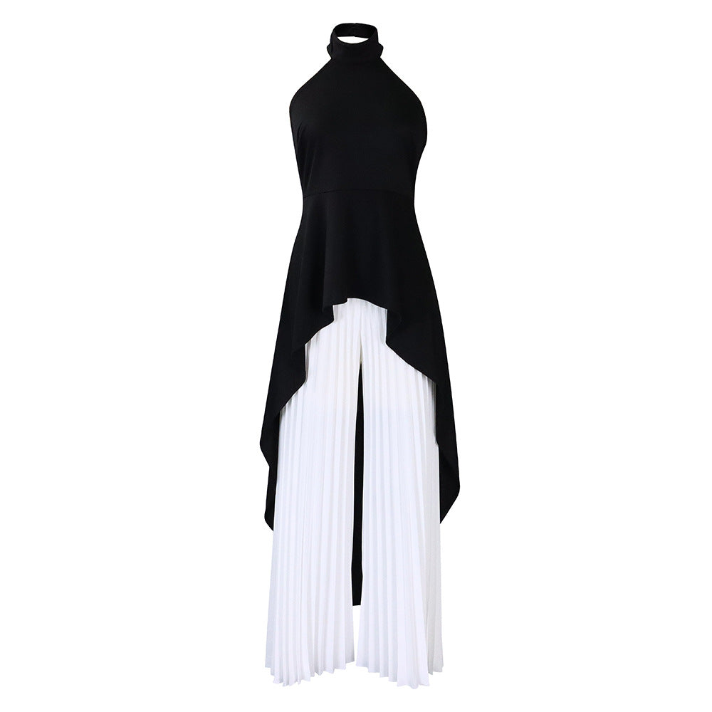 Fashionable Casual Two-Piece Set With Backless Top And Wide-Leg Pants