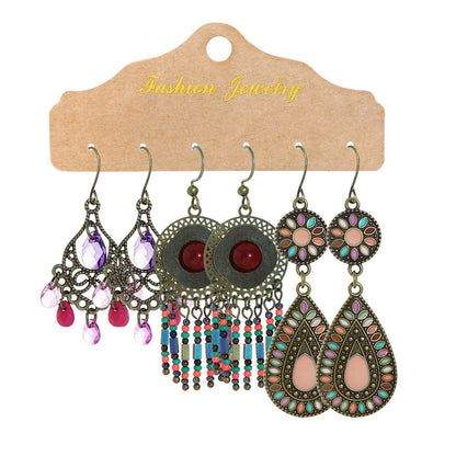 Vintage Circle Metal Tassel Earrings Set for Women