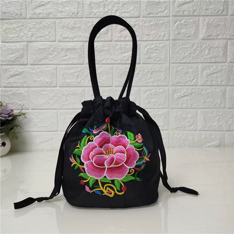 Ethnic Style Embroidered Bag, Embroidered Canvas Bag, Mobile Phone Change, Drawstring Small Bag, Women'S Bucket Bag