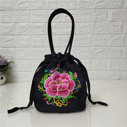 Ethnic Style Embroidered Bag, Embroidered Canvas Bag, Mobile Phone Change, Drawstring Small Bag, Women'S Bucket Bag