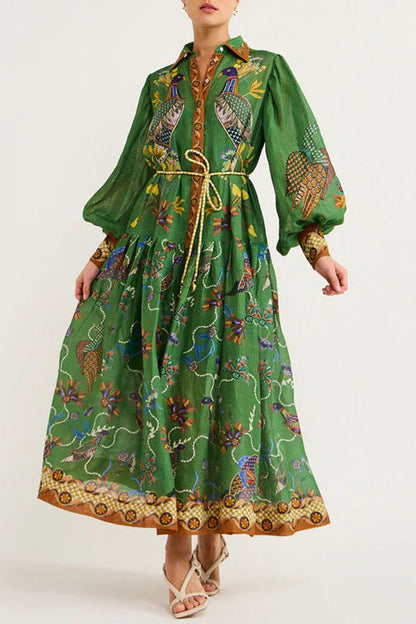 New Autumn Printed Cardigan With Large Swing And Long Sleeved Dress For Women
