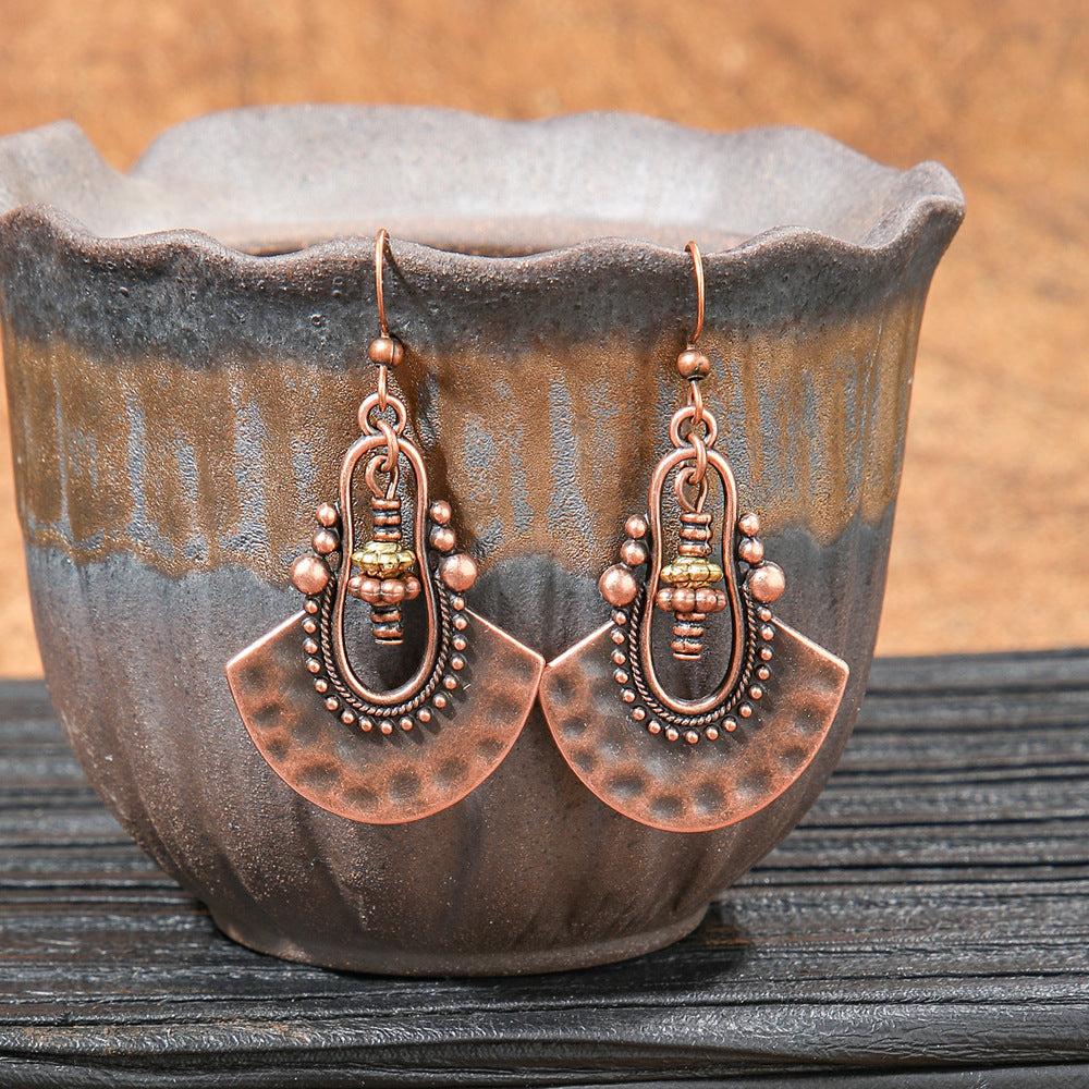 Bohemian Vintage Brown Earring Set Geometric Tassel Earrings