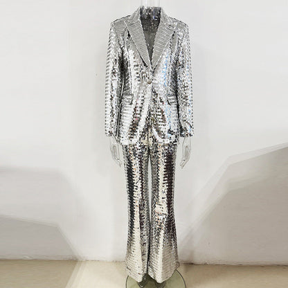 Abstract Sequin Blazer And Pants Set