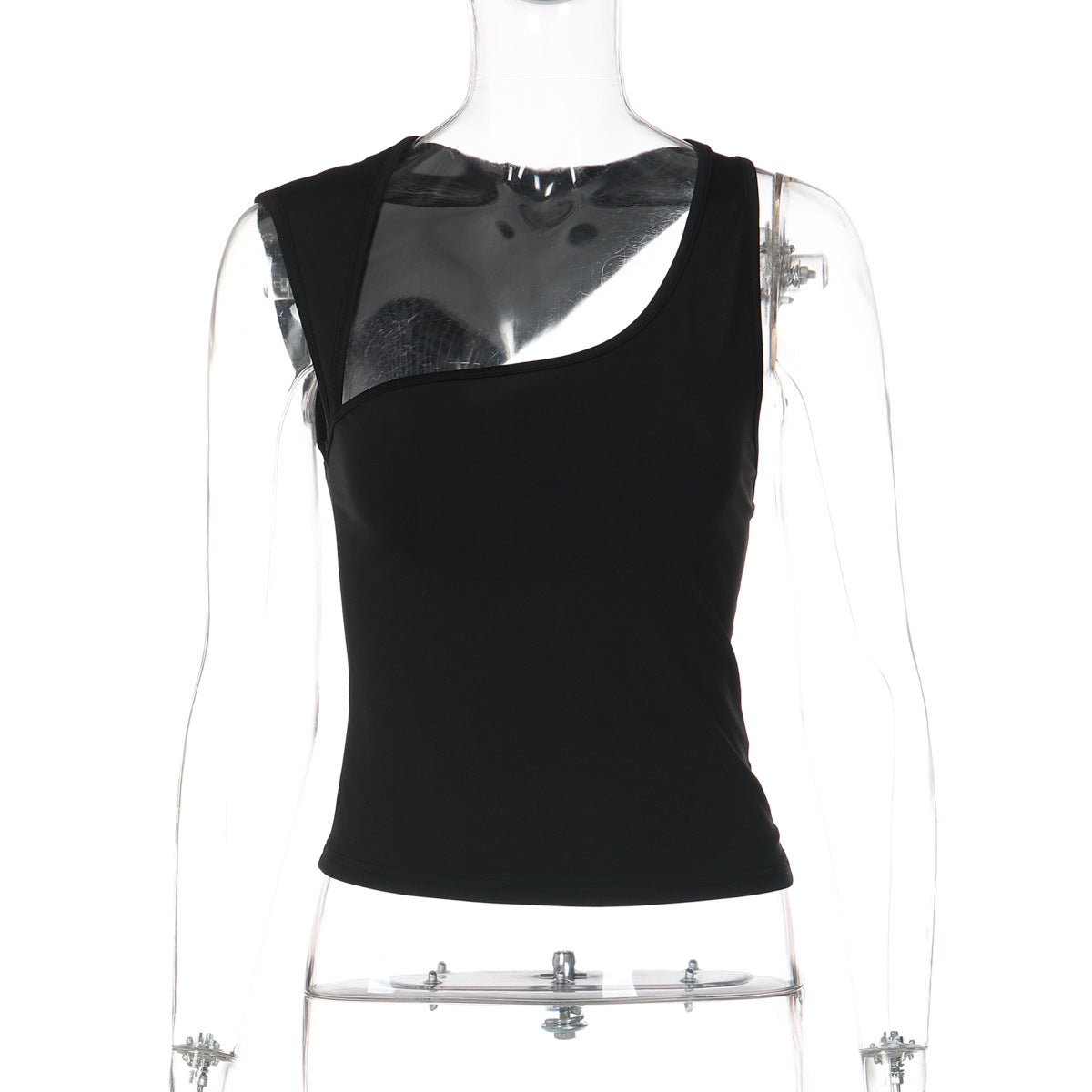 Trendy Asymmetrical Neck Slim Fit Solid Color Tank Top
