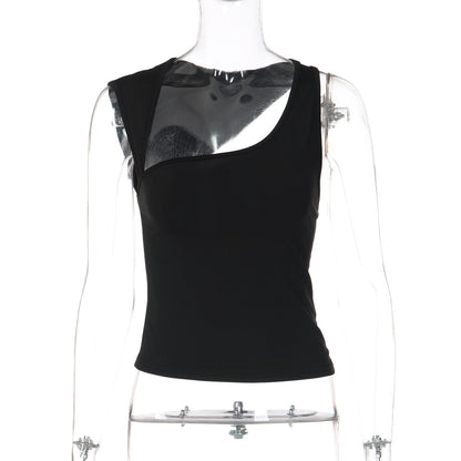 Trendy Asymmetrical Neck Slim Fit Solid Color Tank Top