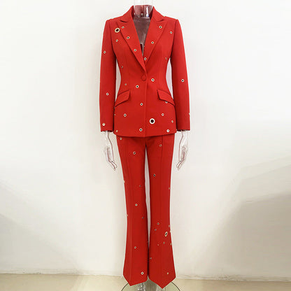 Metal Decor Blazer and Pants Set